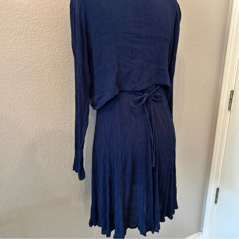 Navy Blue Embroidered Floral Dress Two Piece Long Sleeve M Cottage Boho Navy - Picture 16 of 16